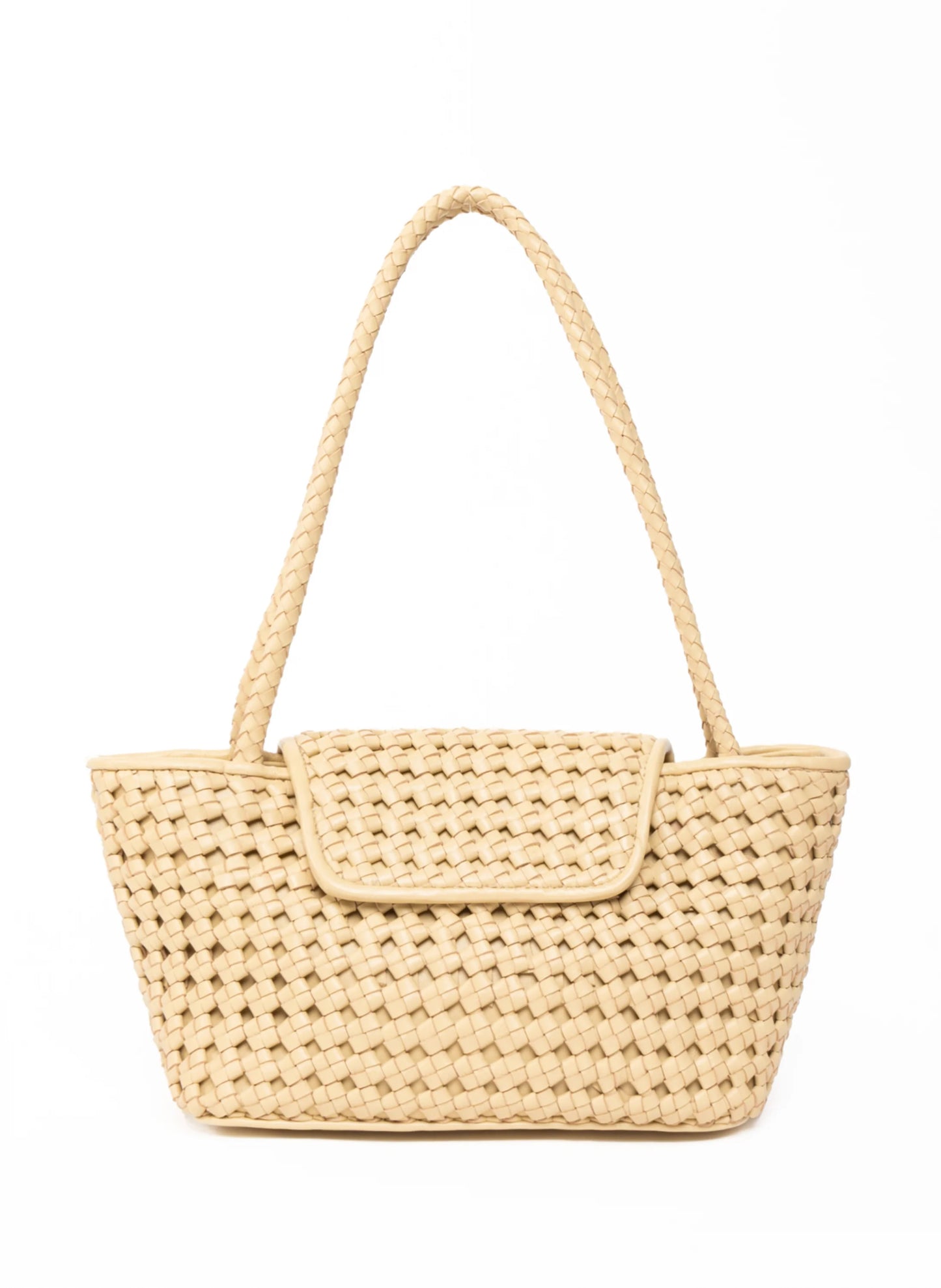 Beige Courrier tote woven leather bag - Elleme