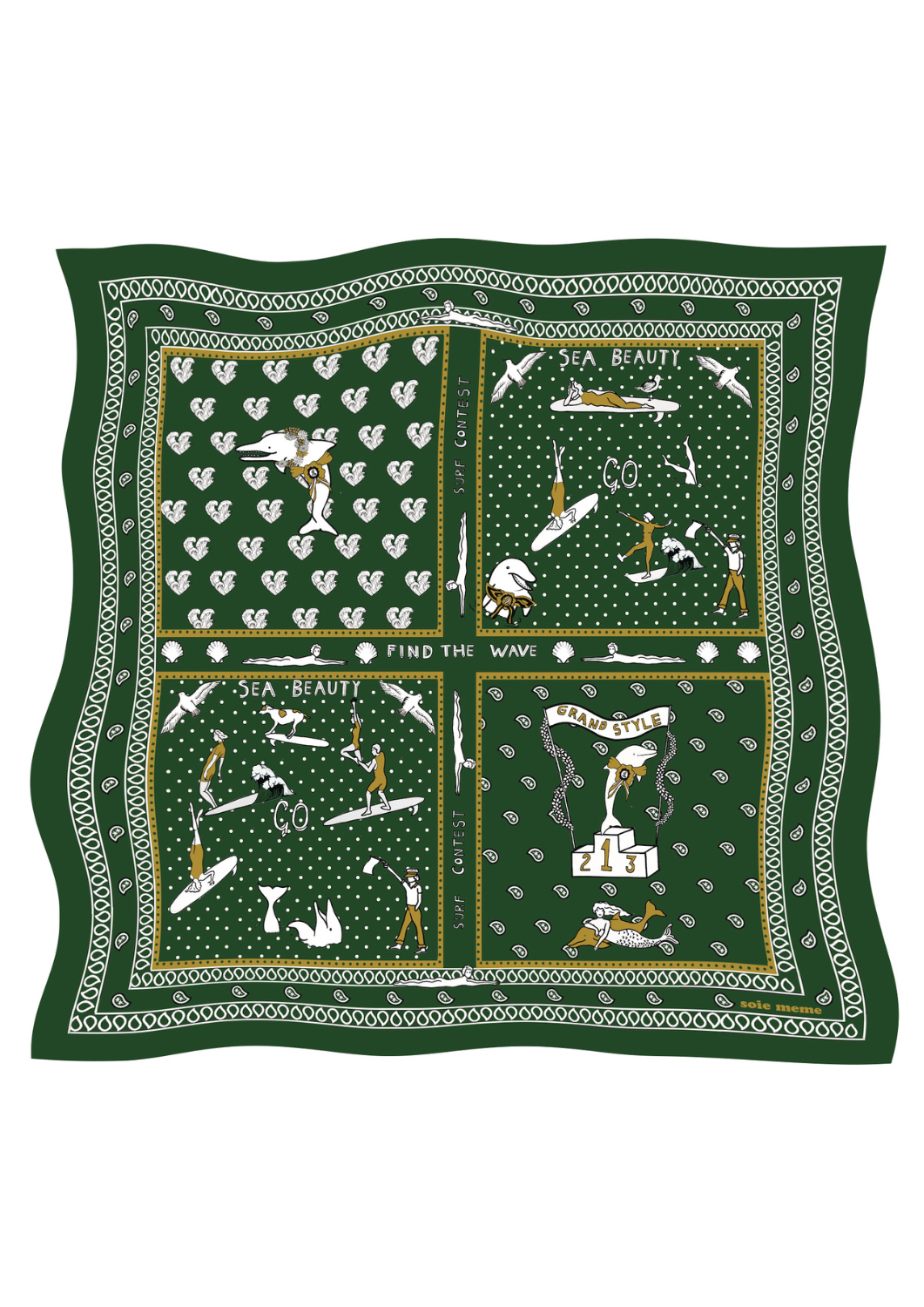 Sea beauty silk scarf green - Soie.meme