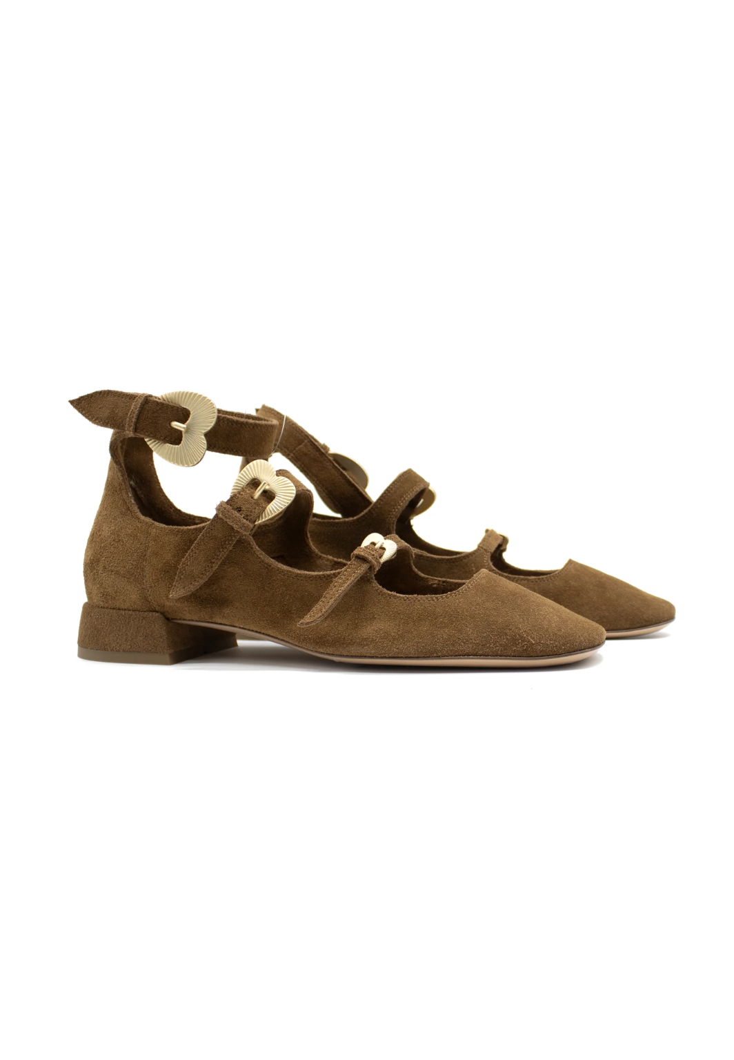 Triple strap pump suede brown - A.Bocca