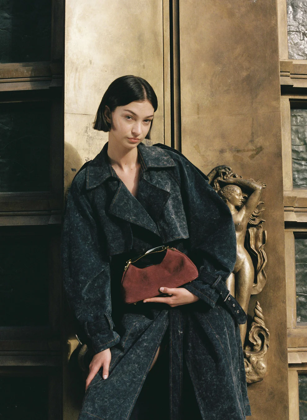 Burgundy mini Boomerang suede bag - Elleme